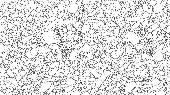 Seamless pattern of stones and pebbles, handdrawn vector illustration of gravel texture