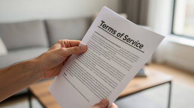 Person reading a document titled Terms of Service