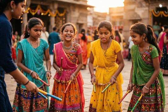 Young Girls Learning Garba &ndash; Navratri Tradition and Friendship