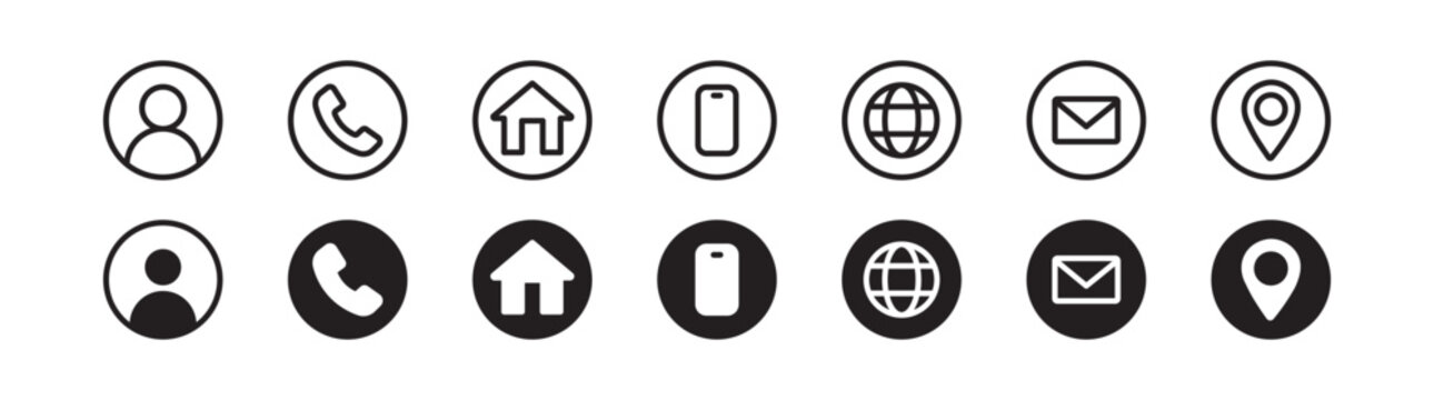 Web icon set. contact information icons in outline and solid style, vector illustration . 