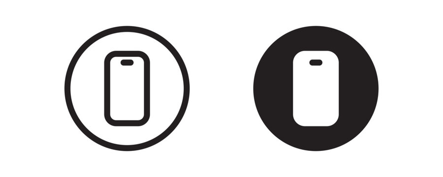 Mobile Phone Icon Set in Outline and Solid Style, Vector Illustration