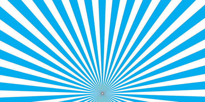 Blue and White Sunburst Radial Background With Retro Burst Rays and Central Focal Point