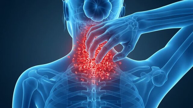 Medical 3D video showing severe itching and eczema on the neck and nape.