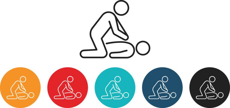 Cardiopulmonary resuscitation CPR vector icon showing first aid emergency life support procedure isolated on white background