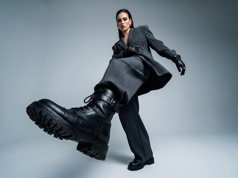 Trendy Gen Z Street Style Model, Streetwear Fashion, Stylish Young Adult in Modern Streetwear Studio Portrait