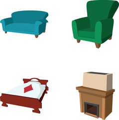 Obraz premium Home furniture set including sofa armchair bed fireplace