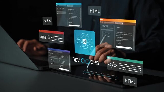 Futuristic DevOps Interface with AI Integration and Multiple Programming Language Panels for Modern Software Development Solutions Gluon.