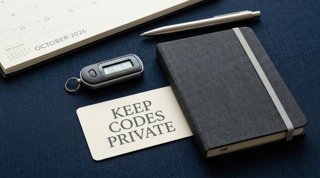 Two-factor authentication security with code generator and notebook