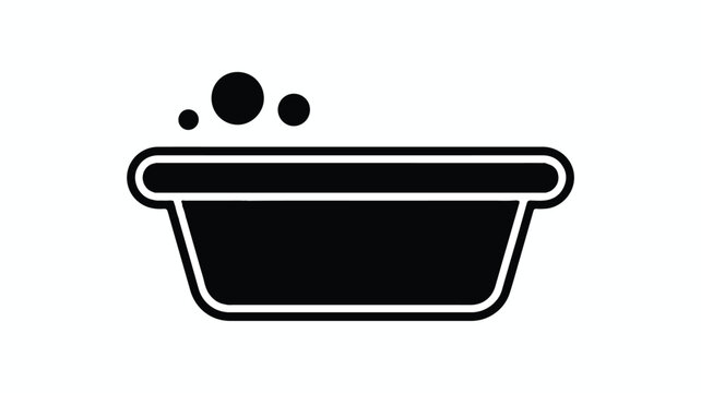 A simple black and white illustration of a bowl with bubbles rising