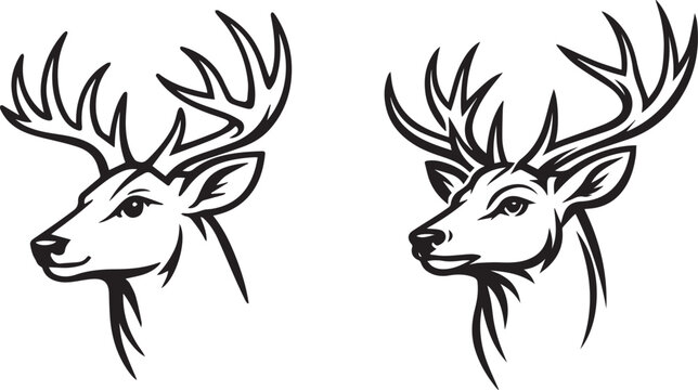 Two deer heads with antlers facing opposite directions Vector