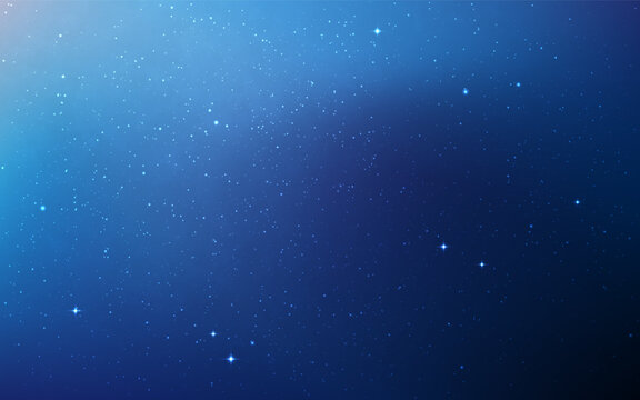 Cosmos background with glowing stars. Blue galaxy sky with cosmic light. Elegant astronomy backdrop for science or futuristic design. Realistic Milky Way. Vector illustration.
