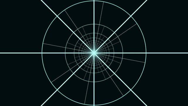 Geometric lines forming circles with light center on dark background