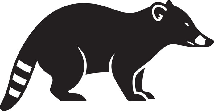 Tropical coati silhouette, wildlife mammal vector, exotic ringtail icon, and nature animal graphic.