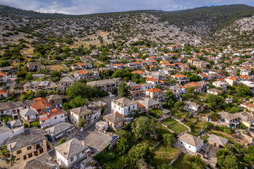 Fototapeta premium Theologos village on thassos island, traditional greek stone houses and hills
