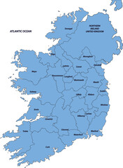 Fototapeta premium Map of Ireland with counties labeled political division for geography and travel