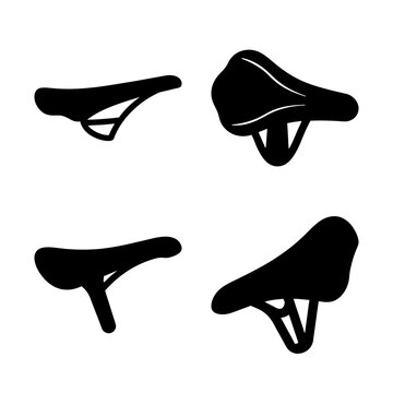Black bicycle saddle and handlebar vector icons - Minimalist vector icons of bicycle saddles and handlebars in black silhouette style, ideal for cycling or sports design projects.
