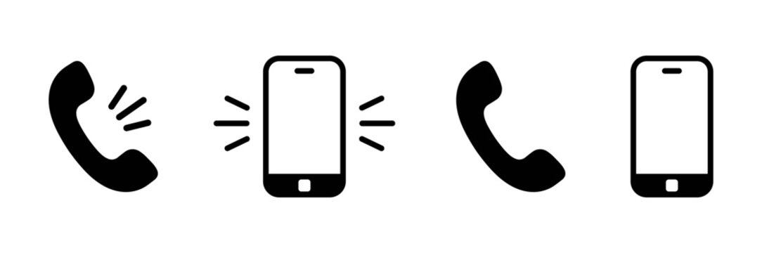 Phone Call and Mobile Ring Icon Set, Telephone Communication Symbols Vector