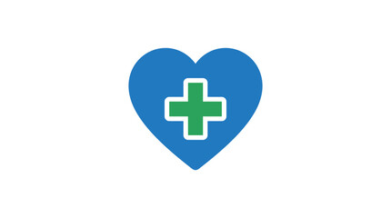 Fototapeta premium Blue heart icon with green cross inside, symbolizing health and medical care