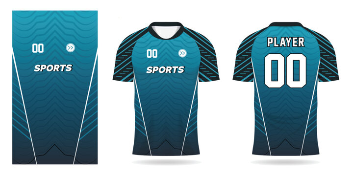 Customizable blue sports jersey design with gradient pattern and player number
