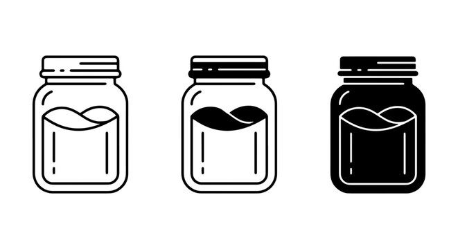 Glass Jar Icons Set: Mason Jar, Preserve Jar, Storage Container Vector Graphics, Food Packaging Design Elements