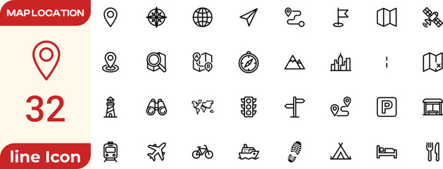 Map icon set. Editable line icons. Vector illustration. © JahirulIslam