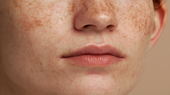 Close up of freckles on nose and cheeks of young person