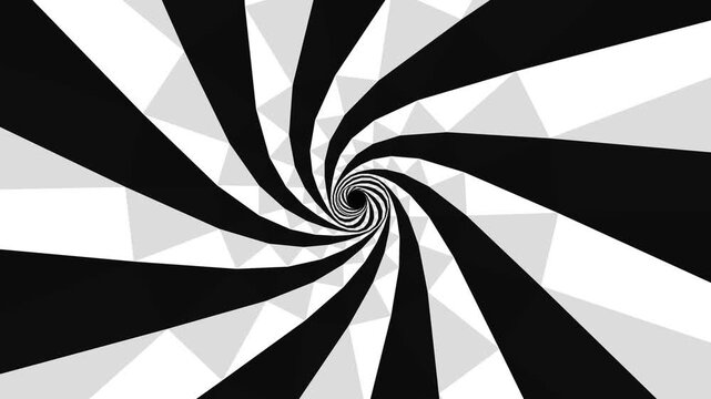 Abstract monochrome geometric spiral tunnel rotating inward