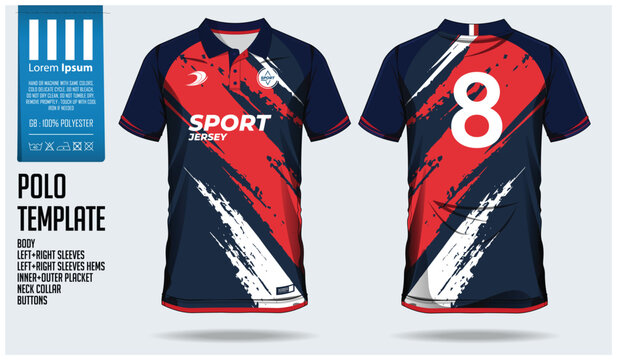 Red and blue sport jersey template with number 8 on back