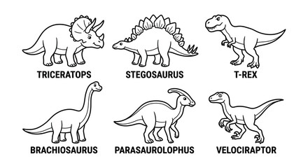 Dinosaur Illustrations Black And White Vector Graphics On White Background © nurjahan