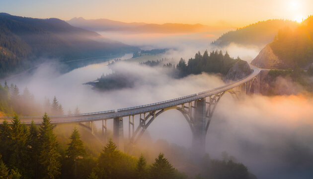 bridge with beautiful fog