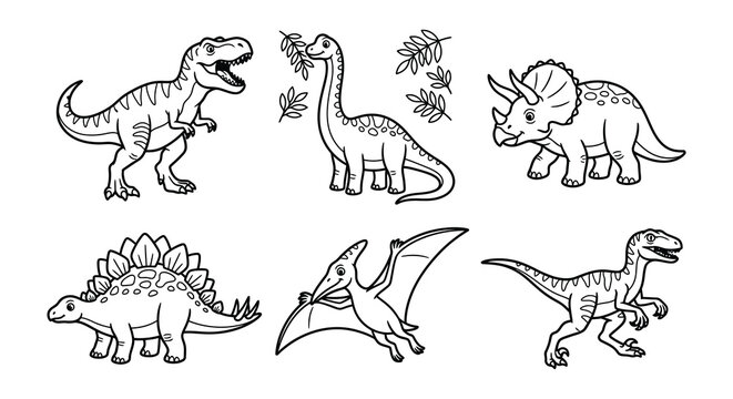 Dinosaur Illustrations Black And White Vector Graphics On White Background
