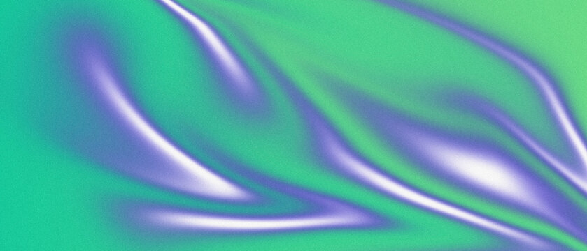 Wide abstract holographic silk gradient banner with teal and purple flowing folds for website header and background design