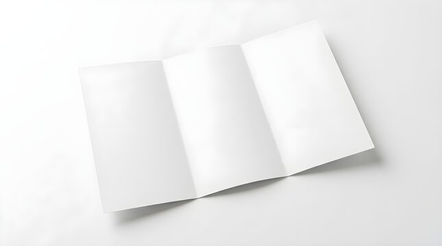 Blank tri-fold brochure mockup featuring a clean white paper template isolated on a soft light gray studio background surface