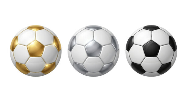 Premium Football 3D Icon Collection with White Soccer Balls and Metallic Panel Designs