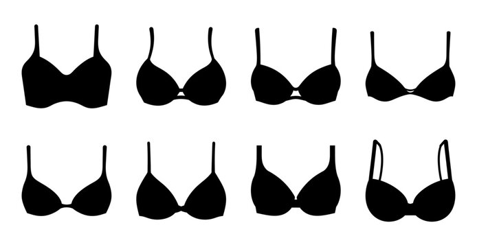 Black bra styles flat illustration set - Eight different black bra designs shown as clean, flat vector illustrations for fashion or design projects.