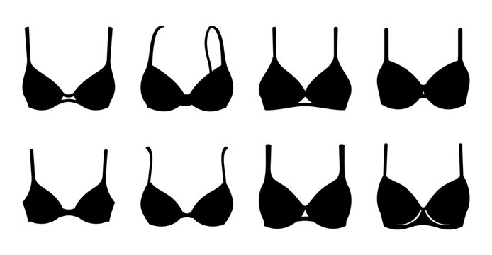 Black lace bralettes flat illustration set - Minimalist black lace bralettes in a clean flat illustration style, perfect for fashion and lifestyle stock content.
