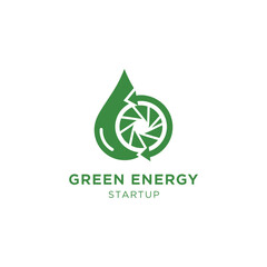 Fototapeta premium Green energy startup logo design with water drop and circular arrow recycling symbol form.