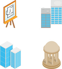 Naklejka premium Displaying a collection of isometric buildings, blueprints, and architectural design elements