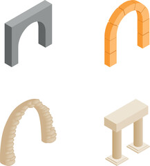 Naklejka premium Collection of various isometric architectural elements representing gateways and portals