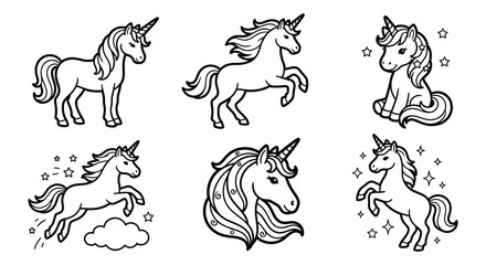 Unicorn Illustrations Black And White Vector Graphics On White Background © nurjahan