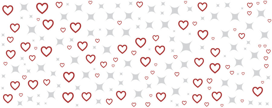 Heart seamless pattern. Repeating love background. Repeated scattered hearts for design prints. Scattering graphic motif. Repeat lattice. Randomly ornament. Decorative elements. Vector illustration