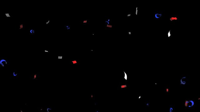 Red White Blue Confetti Falling for American Independence Day on Transparent Background