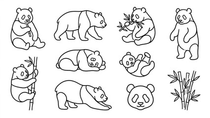 Obraz premium Giant Panda Silhouette Collection Wildlife Poses and Nature-Themed Vector Icon Pack