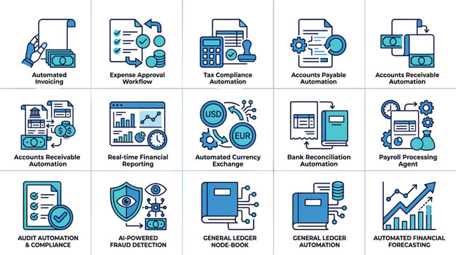 Modern infographic icons set for accounting and finance automation workflow