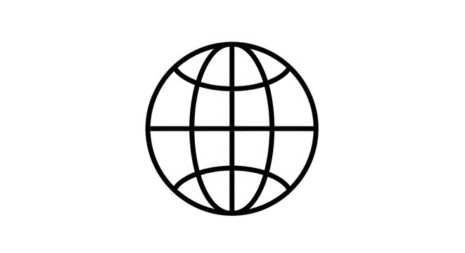 Simple black outline icon of a globe representing planet earth isolated on transparent background