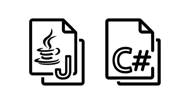 Java and c sharp programming language file format icons with programming language development software document computer application platform