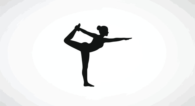 Silhouette of a Woman Performing a Yoga Pose Dancer Pose on a White Background Keywords: yoga, silhouette, woman, dancer pose, flexibility, balance, strength