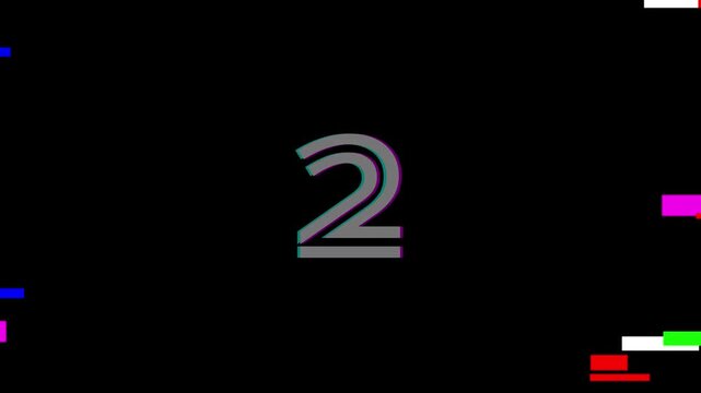 Dynamic 5 Second Glitch Countdown Timer Animation with RGB Split, Distorted Block Artifacts, and Outline Numbers Ending with Go on Solid Black Background