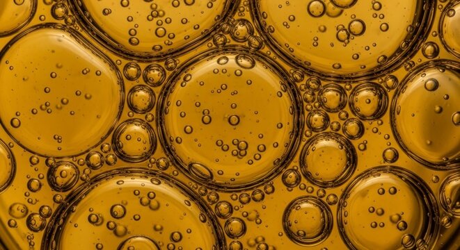 Luminous Golden Orbs: An Intricate Macro of Bubbles in Viscous Liquid