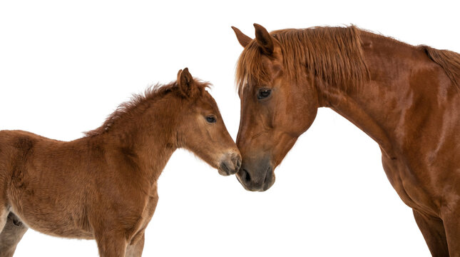 Mare and foal touching noses isolated on transparent background png